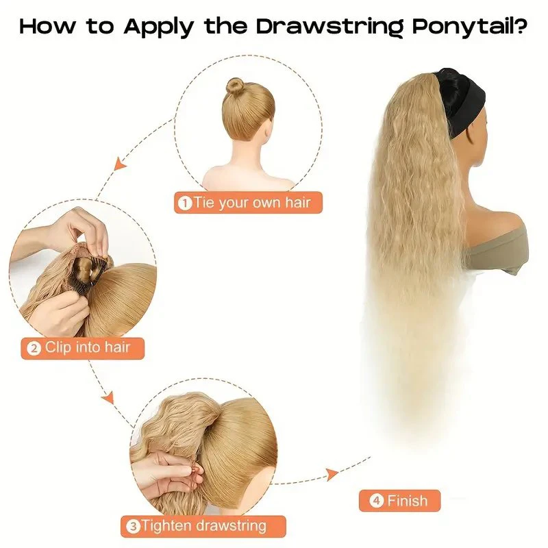 ポニーテールエクステンション,ブロンド,ハニーブロンド,人工毛