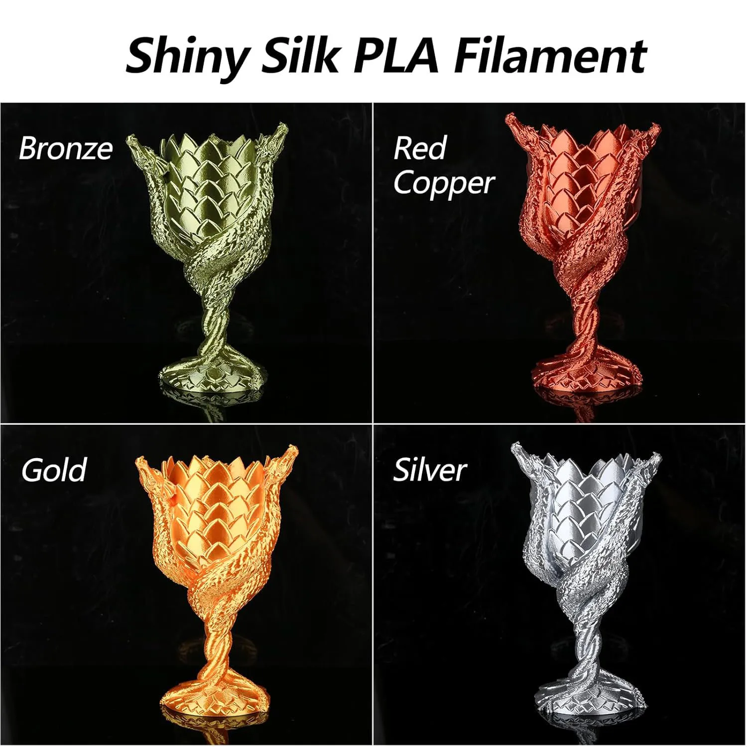 1.75mm 실크 PLA 필라멘트 번들 4가지 색상 (골드, 실버, 브론즈, 레드, 코퍼) 메탈릭 3D 프린팅 필라멘트 세트 (3D 프린터용)