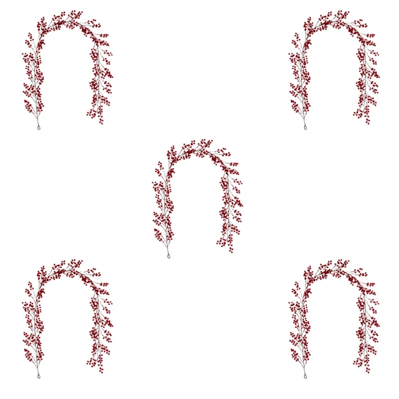 

5X 6.39FT Red Berry Christmas Garland,Flexible Artificial Berry Garland For Fireplace Decoration For Christmas Decor