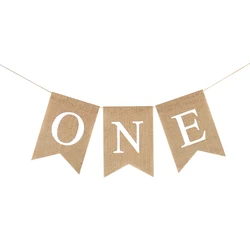 Baby's First Birthday Burlap Banner - One Year Celebration Decoration Favors and Photo Props (Nature)
