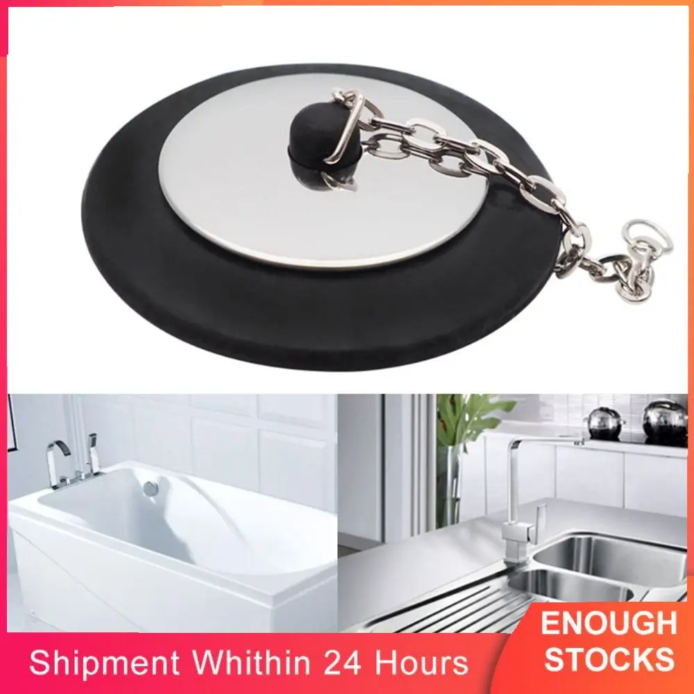 1pcRubberTubStopperWithChainUniversalBathtubPlugSiliconeBath