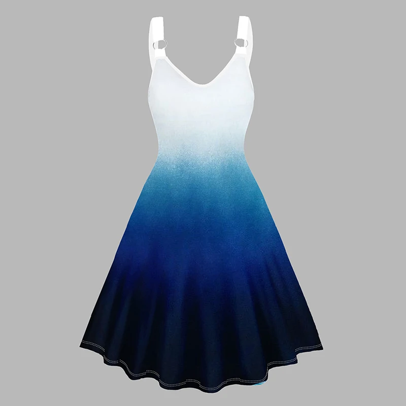 

Summer Dresses for Women 2024 Ombre V Neck Dress O Ring Straps Sleeveless A Line Tank Dress Sundresses Midi Dress