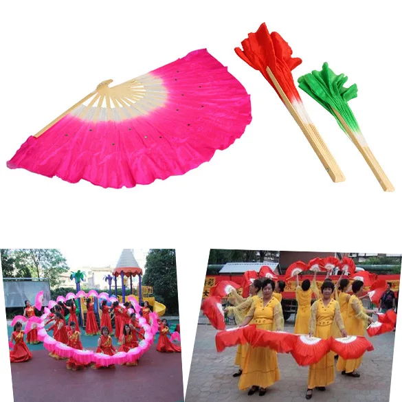 New Colorful Silk Veil Folk Art Chinese Belly Dance Dancing Bamboo Short Fan Silk for Dancing Lover Tool