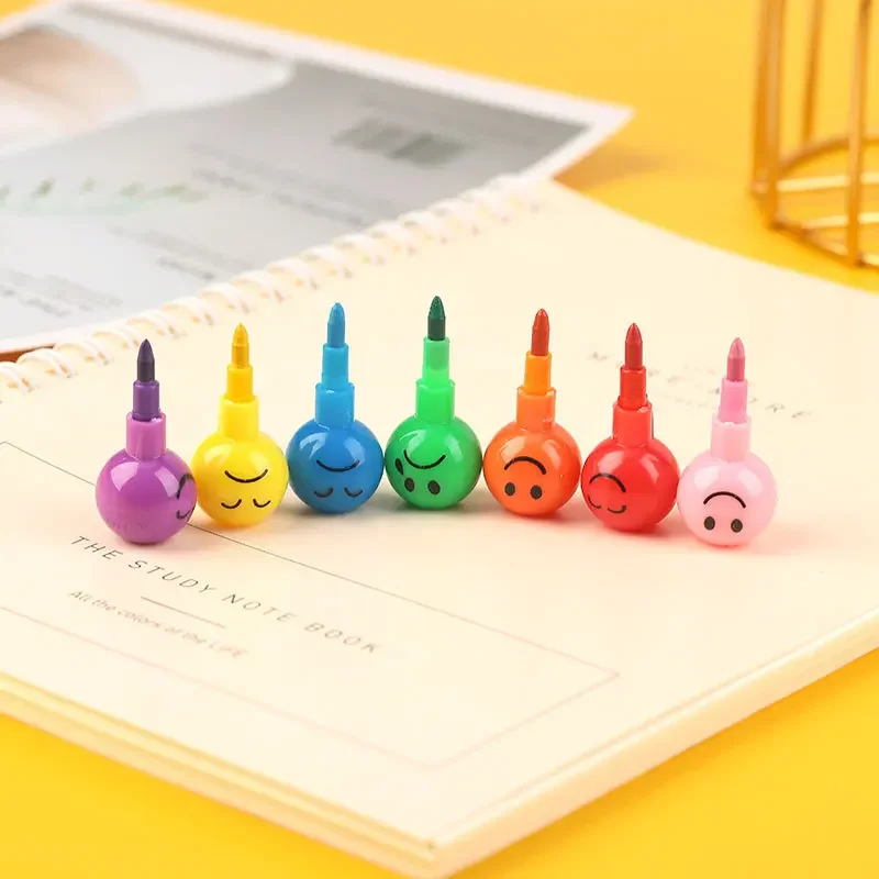 Colored Crayons Color Pencils 1pcs 7 Color Crayons Art Supplies For Kids Pastel Pen Drawing Set Stationery Kawaii Smiley Face Crayons Pencil School Supplies