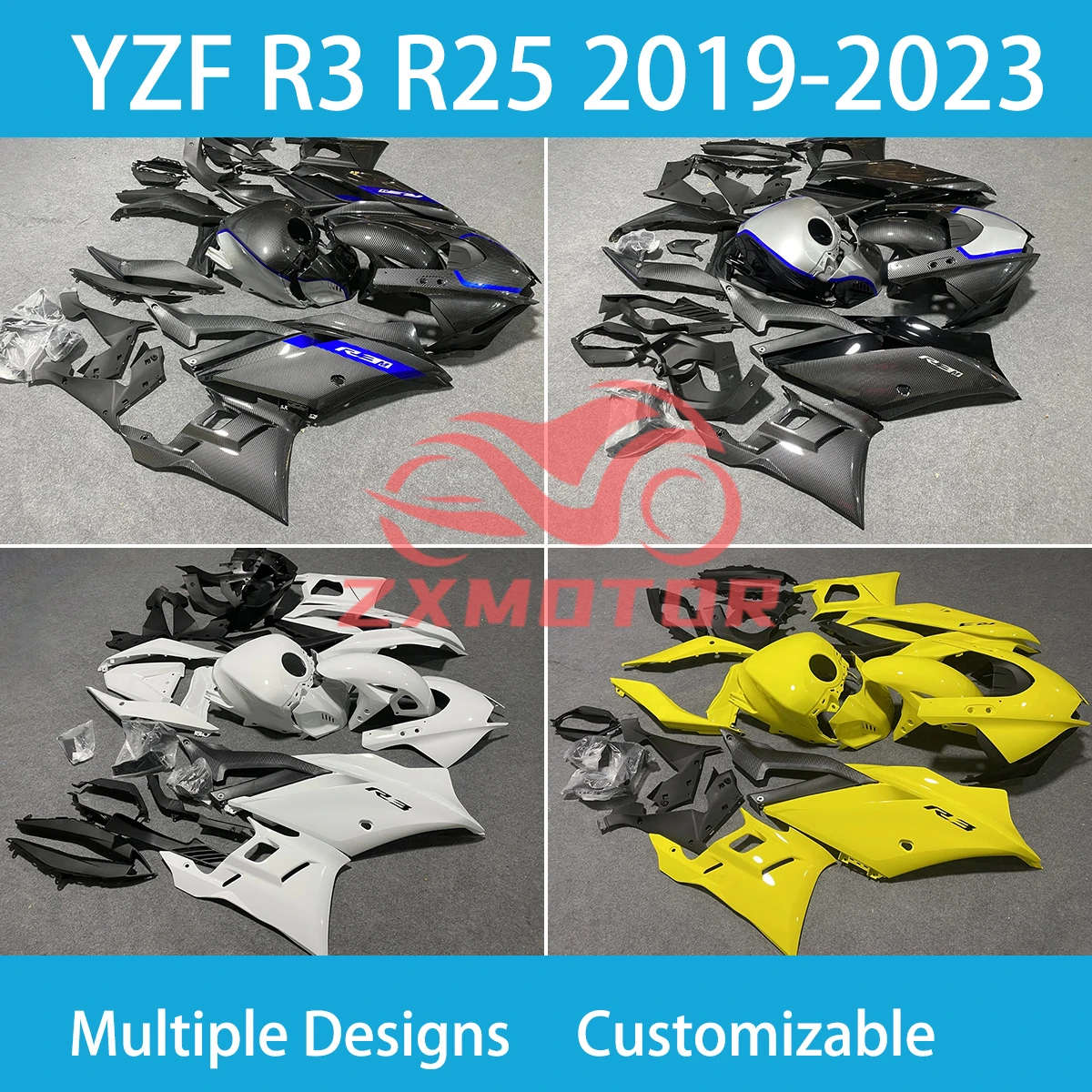 

Комплект обтекателей YZF R3 R25 2019 2020 2021 2022 2023 мотоциклетный комплект обтекателей Вторичный рынок для YAMAHA YZFR3 19 20 21 22 23