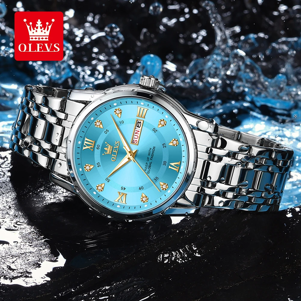 OLEVS 5513 Man Watches Exclusive Dual Calendar Original Quartz Watch For Men Diamond Roman Scale Waterproof Fashion Wristwatch
