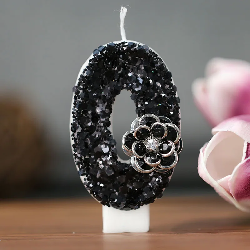 Elegant Black Rose Number Candles