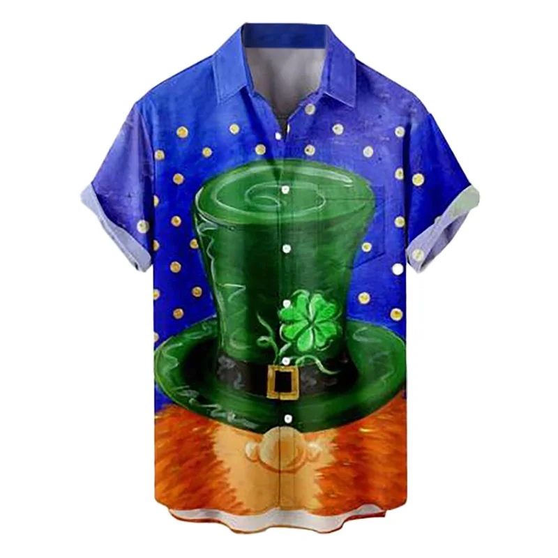 thumbnail image 1 of Camisa del Día de San Patricio para hombre, con estampado 3D, divertida camiseta de trébol verde, camisa informal de manga corta con botones para el Día de San Patricio para hombre, 1 of 4