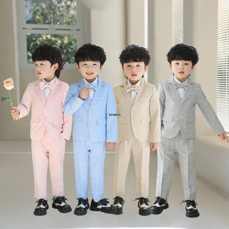Boys Suit Set Wedding Suit For Boys Children Formal Gentleman Photograph Suit Kids Tuxedo Dress Big Teenager Graduation Stage Show Costume