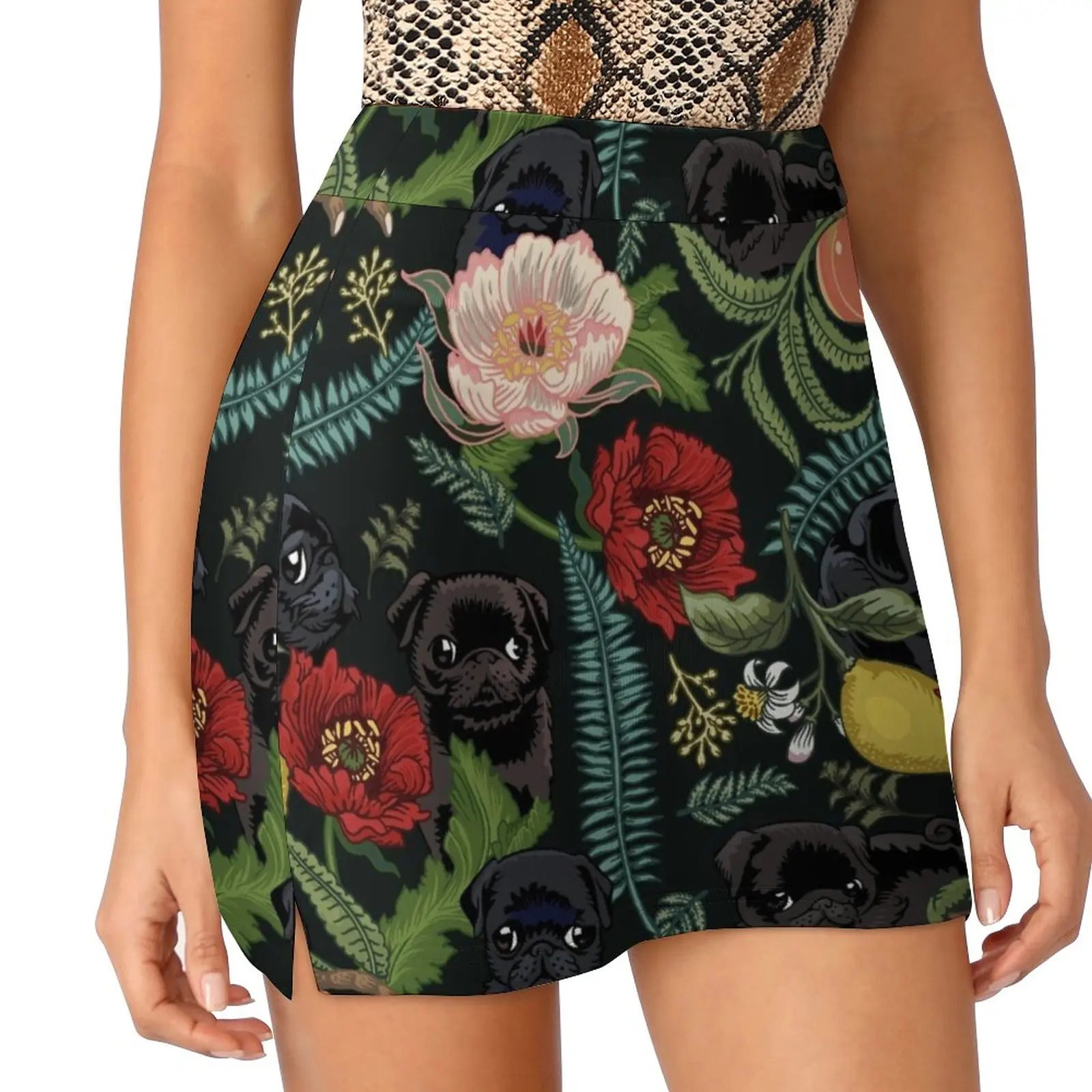 Botanical and Black Pugs Light Proof Trouser Skirt clothes Female dress