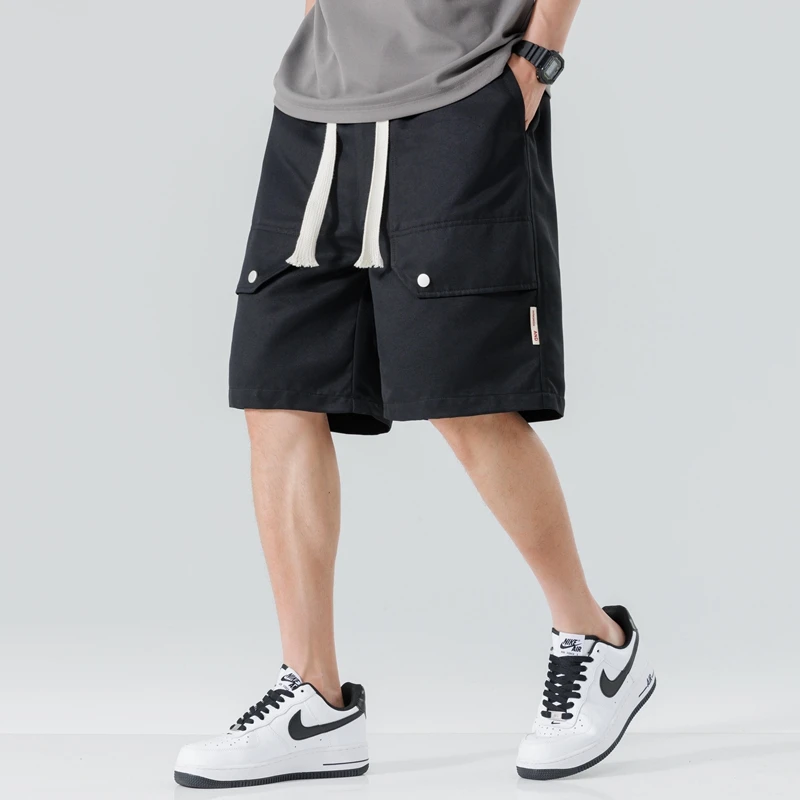 Men's Clothing 2024 Summer Korean Fashion Solid Pockets Loose Straight Short Pants Male Casual Streetwear Solid Y2K Cargo Shorts