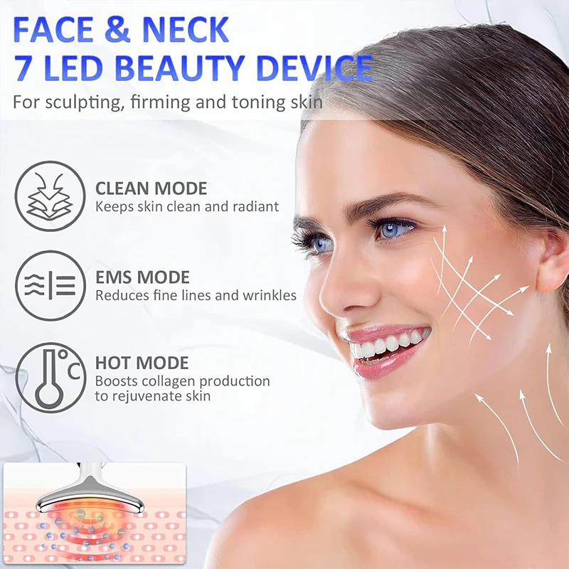 7 Color EMS Neck Beauty Device Face Lifting Massager Double Chin Remover Anti Wrinkle LED Photon Skin Tightening Facial Massager led facial mask facial machine