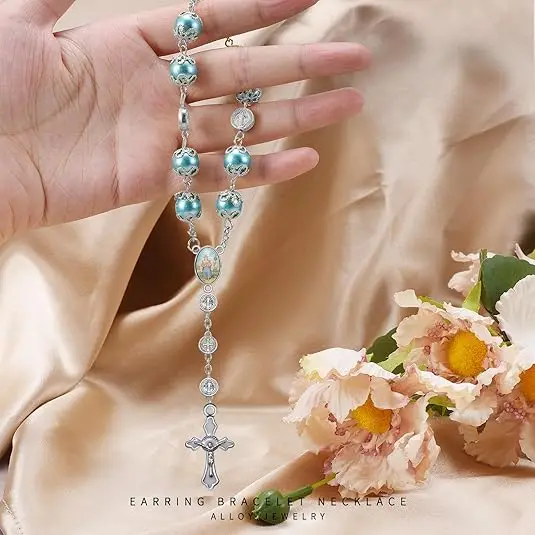 36 Stück Emaille-Kreuz Saint Mary mit Miraculous Against Evil Medal Links Verbindungen für Rosenkranz-Perlen-Halskette L1733 – Detail 5