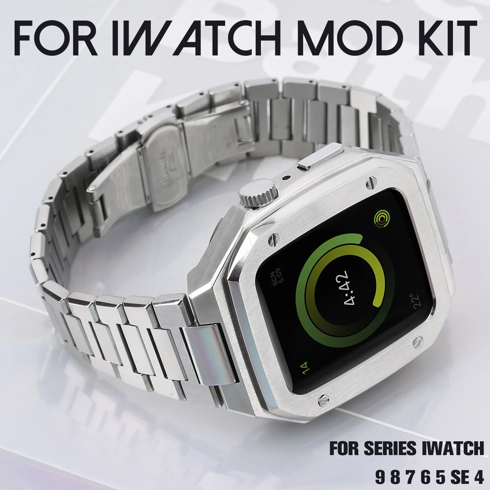 Modification Kit Metal Case for Apple Watch 45mm 44mm Stainless Steel Bezel for IWatch 9 8 7 6 SE 5 4 3 Metal Strap Accessories