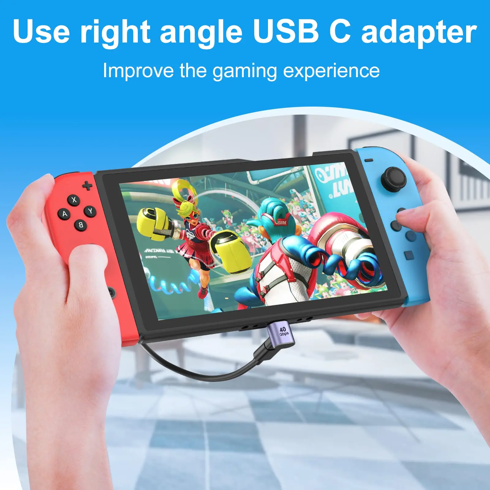 NNBILI USB C 90도 어댑터, USB4 40Gbps PD 100W 8K 60hz 비디오 충전 Thunderbolt 4 MacBook DeCK 스위치 VR과 호환 가능
