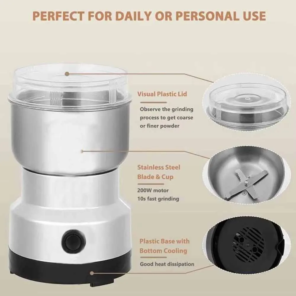Powerful Home Electric Coffee Bean Grinder Nut Seed Herb Grind Spice Crusher Mill Blender Machine Stainless Steel 2