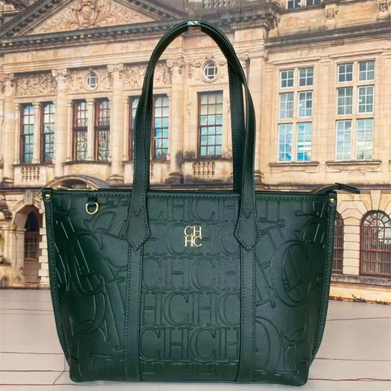 RealCowhideCHCHHCHC2024NewLargeCapacitySolidColorFashionPortableShoulderCrossbody