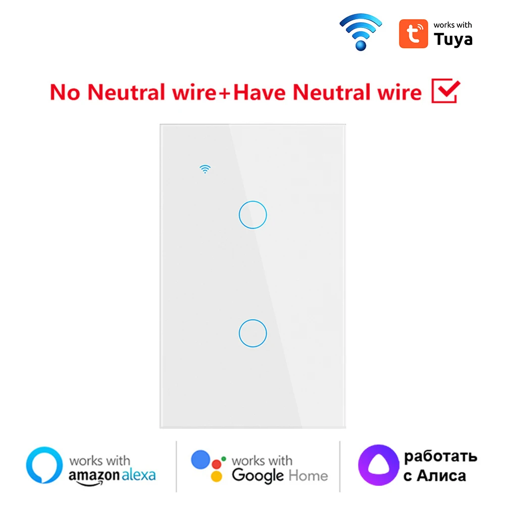 

Умный светодиодный выключатель Tuya WiFi US, нейтральный провод/без нейтрального провода, требуется настенный сенсорный выключатель 120 типа, работает с Alexa, Home