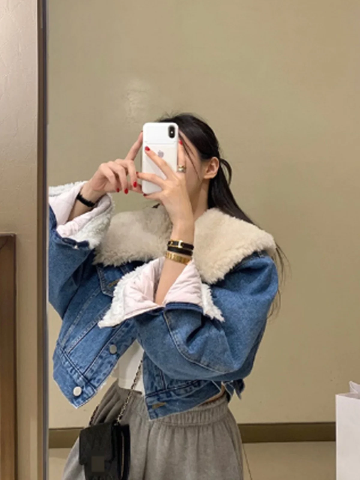  Lamb Fur Jaet Women's ort Coat Warm Fce Inner Autumn Winter New Sle Small Size Denim Jaet Commute Sle