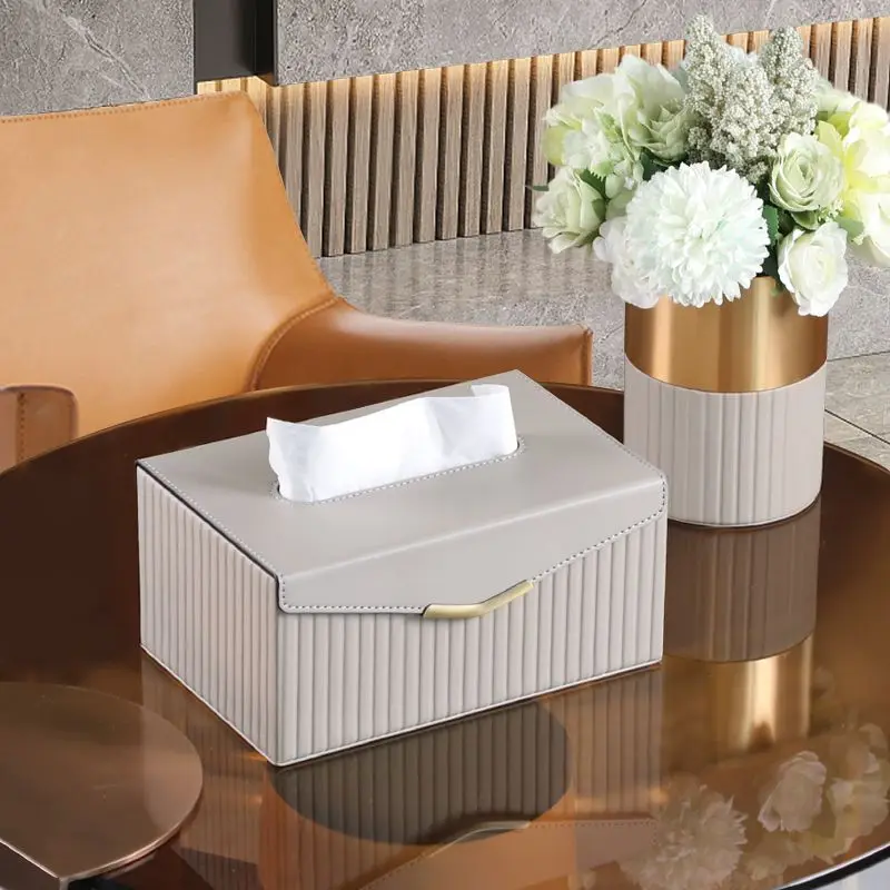 High-Quality Luxury Leather Tissue Box Lid-Flap Magnetic Tissue Holder Artistic Square Paper Storage Rack Napkin Case Home Decor 3