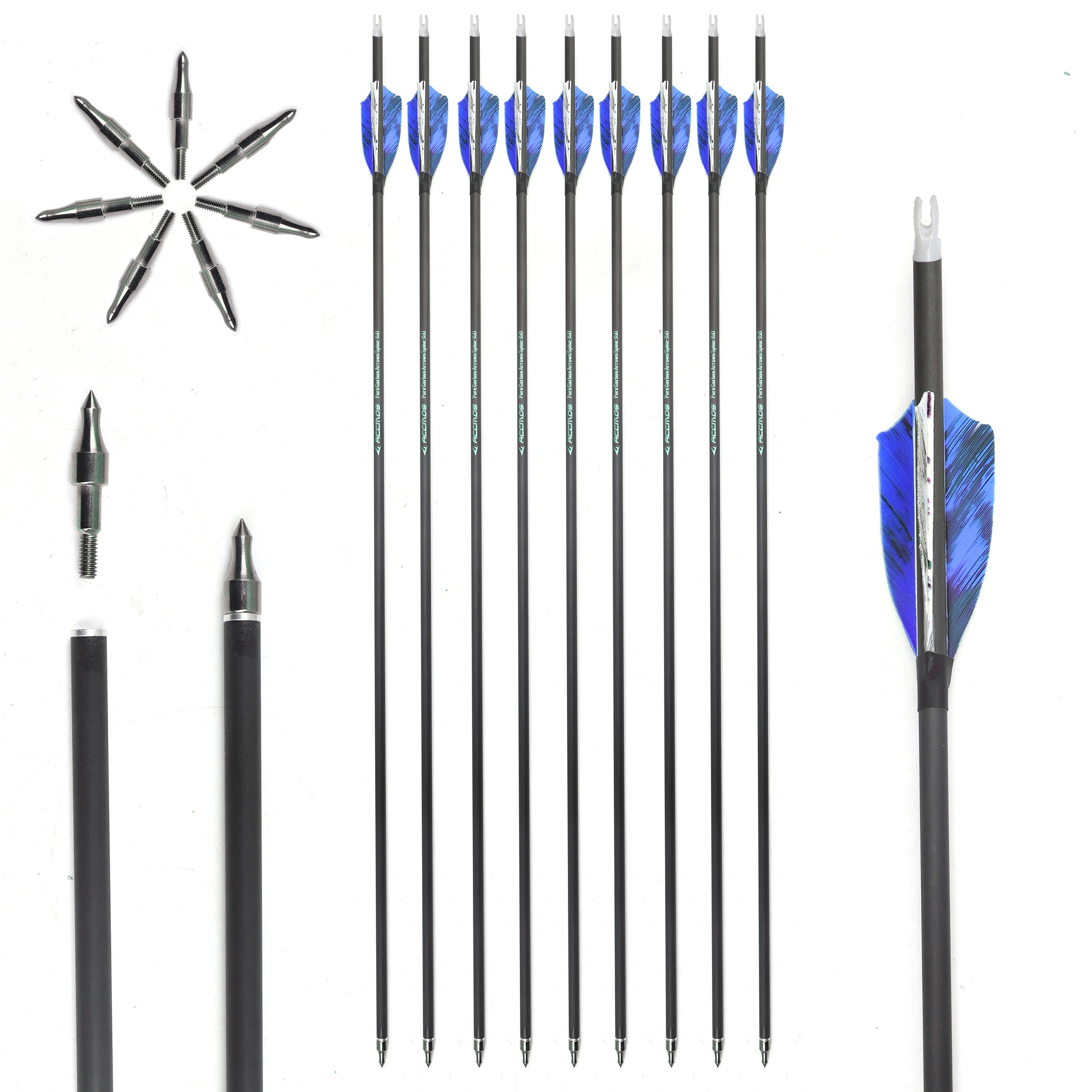 Pure carbon arrow ID6.2mm 30inch spine 300 350 400 500 600 700 800 3&lsquo;&rsquo; Turkry feather archery shooting accessories 12pcs