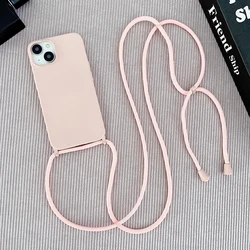 Crossbody Lanyard Liquid Silicone Soft Case with Necklace Strap for 13mini 12mini (Pink)