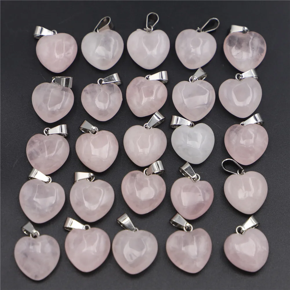 Fashion Natural Stone Rose Quartz Heart Pendant Charm Healing Crystal For Necklace Women Jewelry Making DIY Accessories 50PCS
