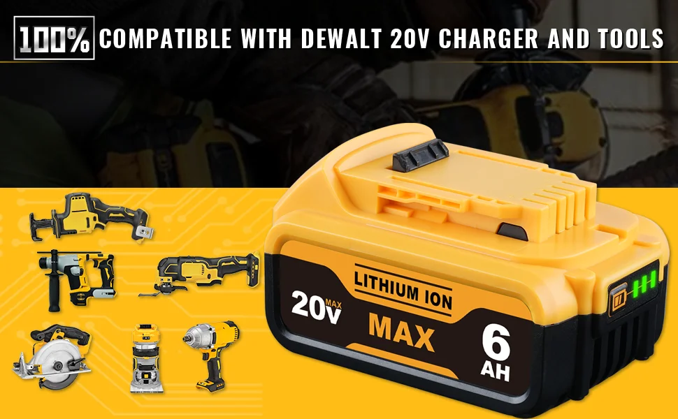 Vanon 2 Pack 18V DCB182 6.0Ah Lithium Ion Battery DCB14-XJ DCB20 DCB207 DCB208 Replace for DeWalt Battery pin UK Warehouse