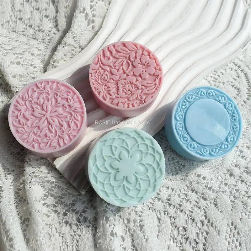 3D Handmade Silicone Soap Molds 4 Flower Types Bar Making Mould Tools Handmade DIY Circular Shape Soaps Resin Craft silicone mold soap molds