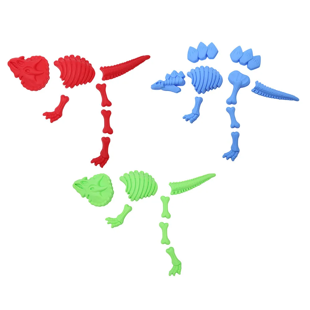 어린이를위한 3Pcs 공룡 모래 금형 세트 해변 놀이 수제 모래 조각 도구 멀티 컬러 경량 안전 부드러운