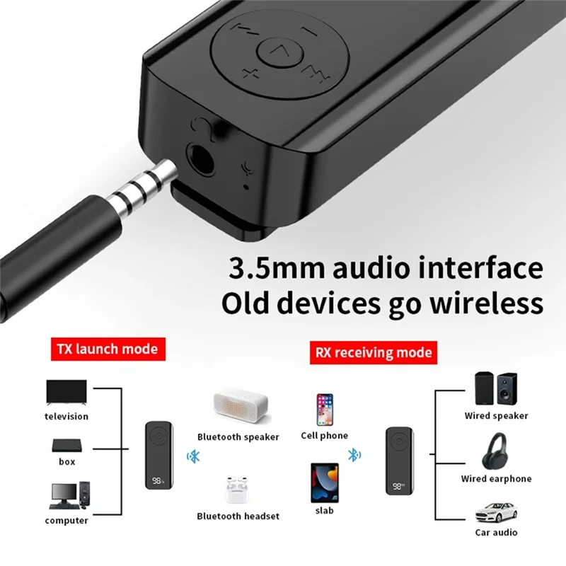 B04C-Bluetooth5.3 송신기 수신기 3.5Mm AUX 무선 어댑터 스테레오 이어폰 TV PC 자동차 스피커 디지털 디스플레이