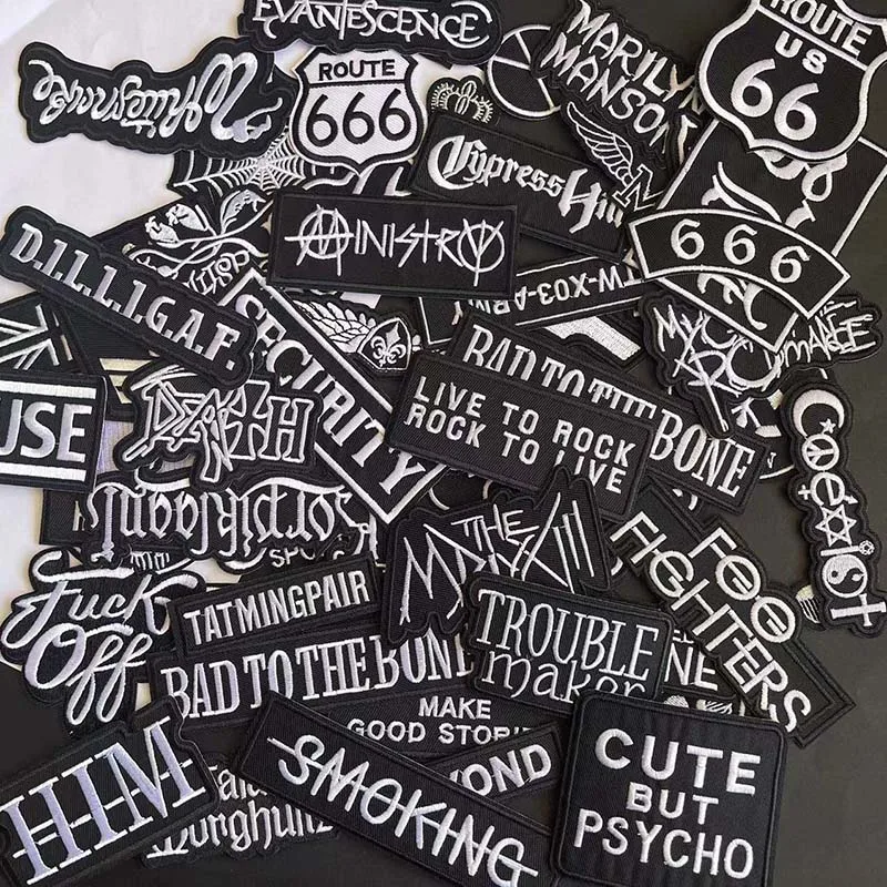 Description Picture 3 of itemPunk Metal Rock Band black Applique,Repair Sticker Thermocollant,Fabric Letter Embroidery Badges Iron On Patches For Clothing