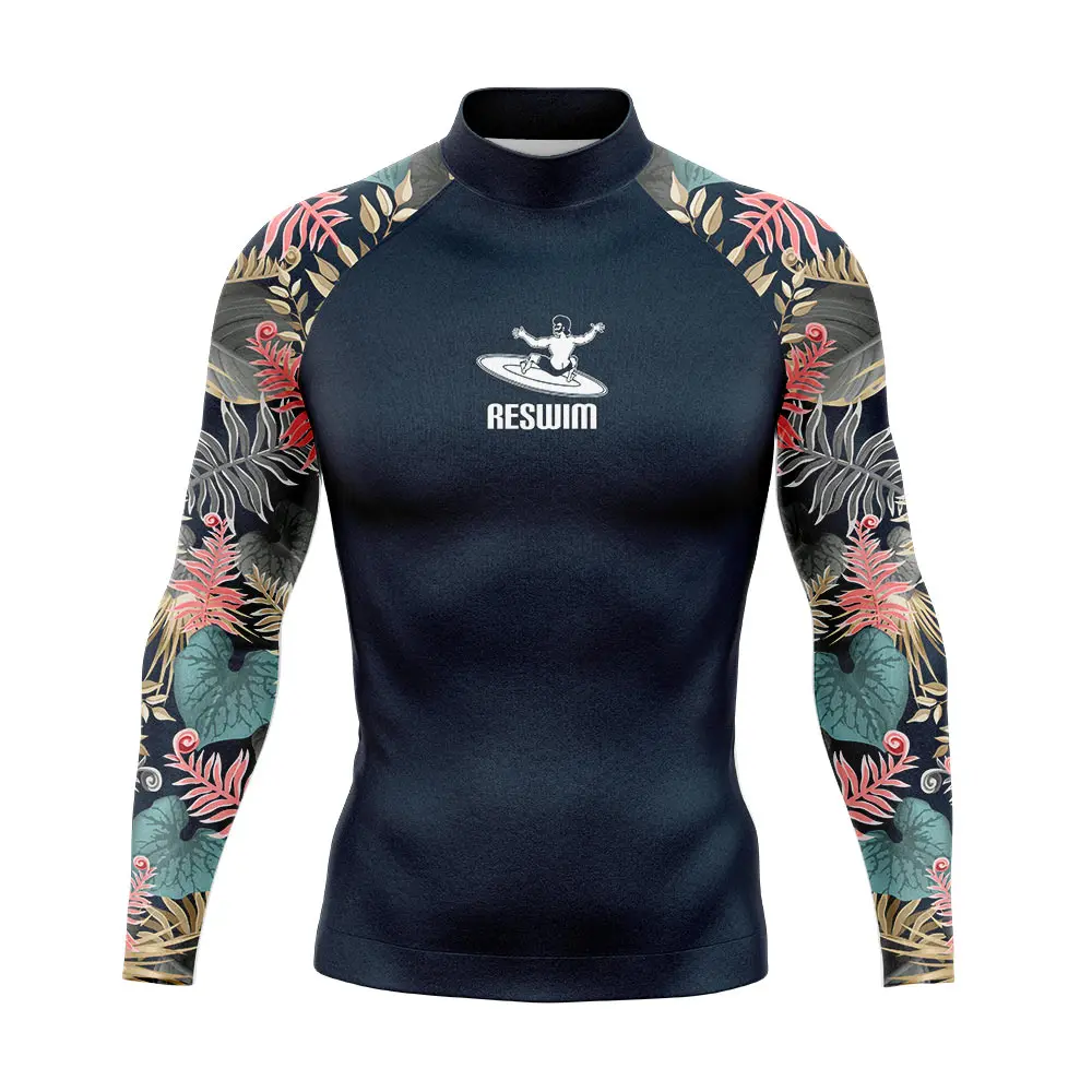 

2023 Men's Swimwear Long Sleeve Rash Guard Swim Surf T-shirts Basic Skins Swimsuit Beach Tight Shirt UPF 50+ Surfing Gym Clothes