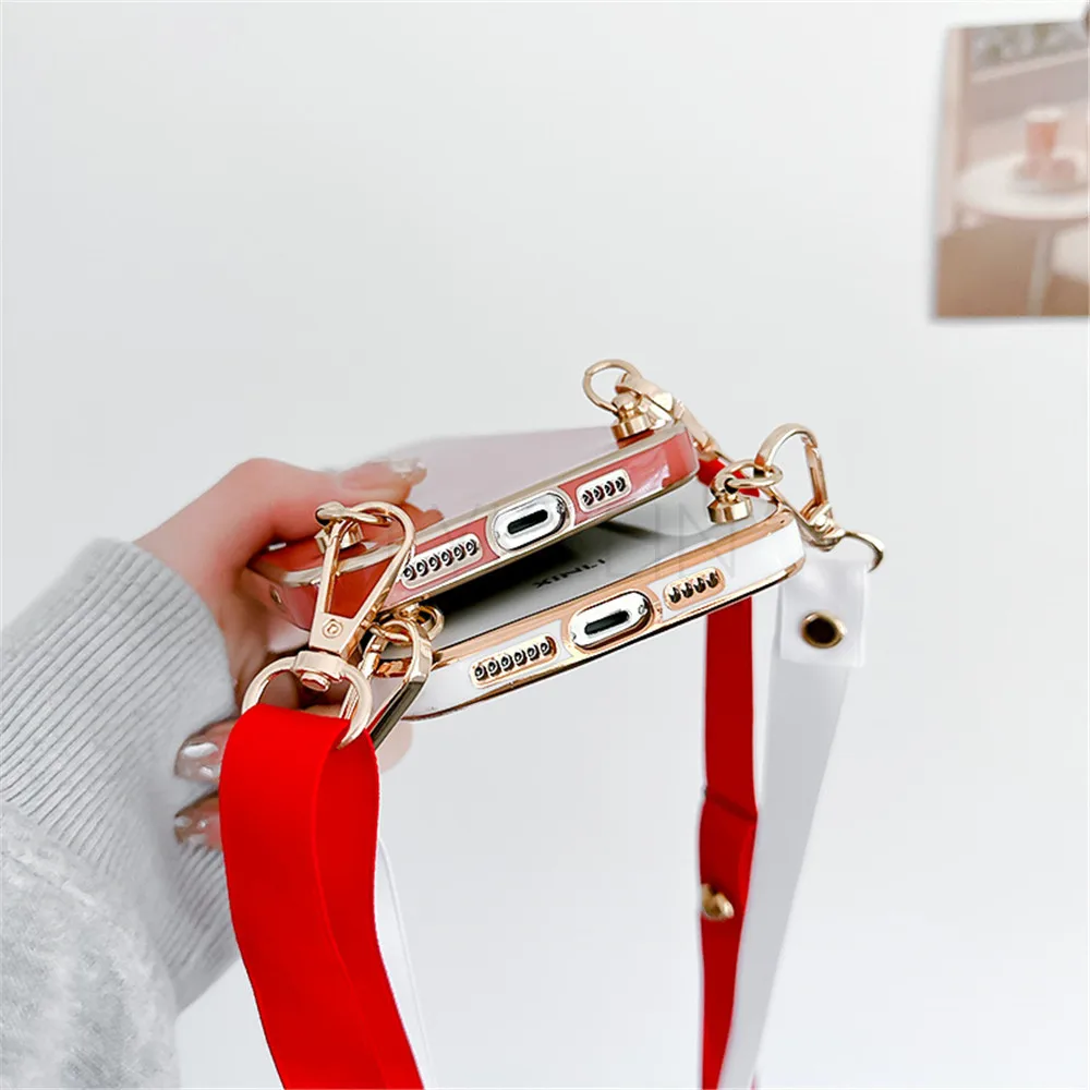 Luxury Plating Crossbody Necklace Cord Lanyard Phone Case Cover