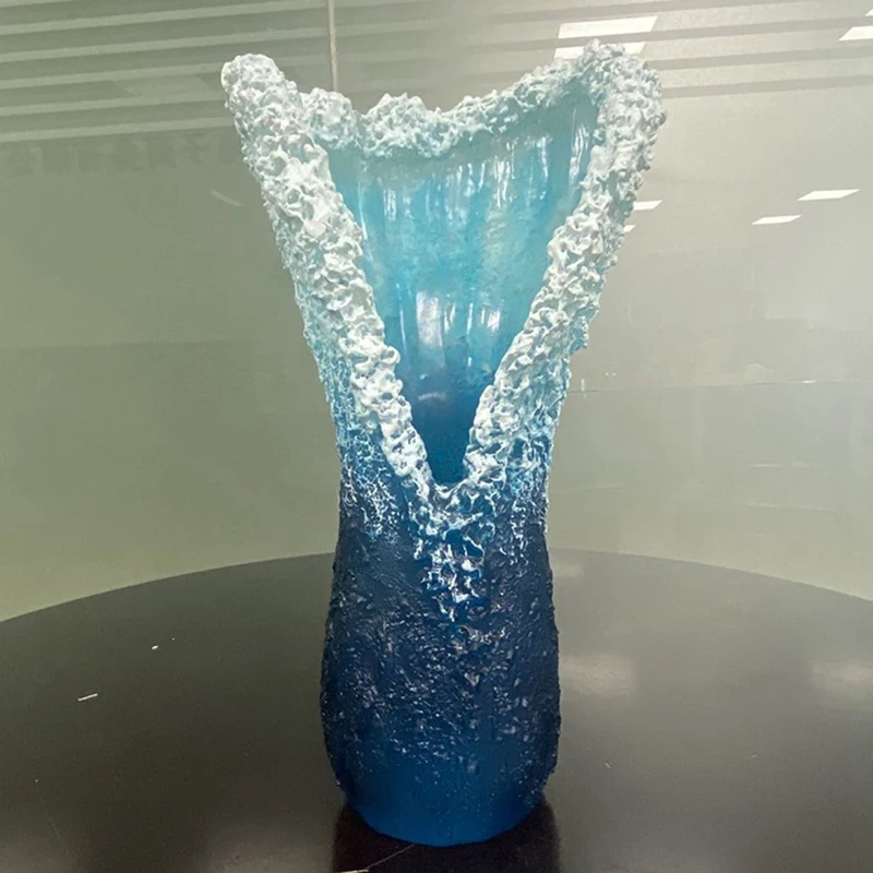 Sea Wave Vase, Wavy Vase Resin Blue Wavy Vase For Office Living Room Decorations Coffee Shop Decor 30Cm 2