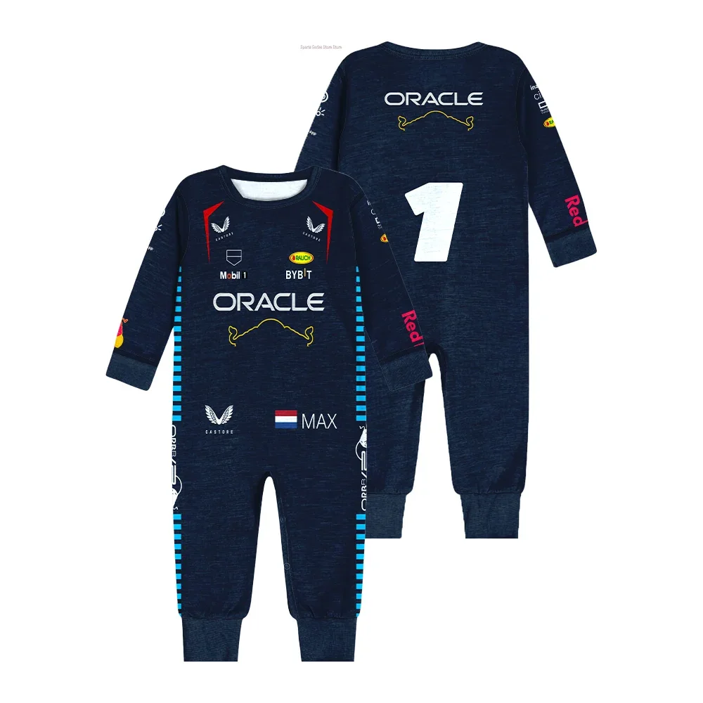 2024 F1 Racing Competition Baby Enthusiast Cycling Jumpsuit Hot Selling MAX VERSTAPPEN Baby Boy Girl Clothing Bull Crawling Suit 4