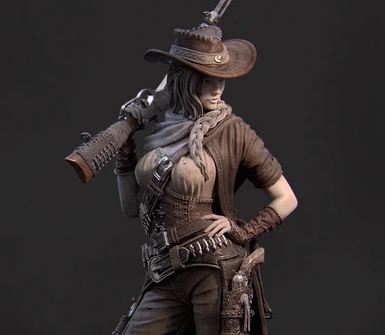 1/24 75mm 1/18 100mm Resin Model Kits Female Cowboy Gunner Figure Unpainted No Color RW-1210