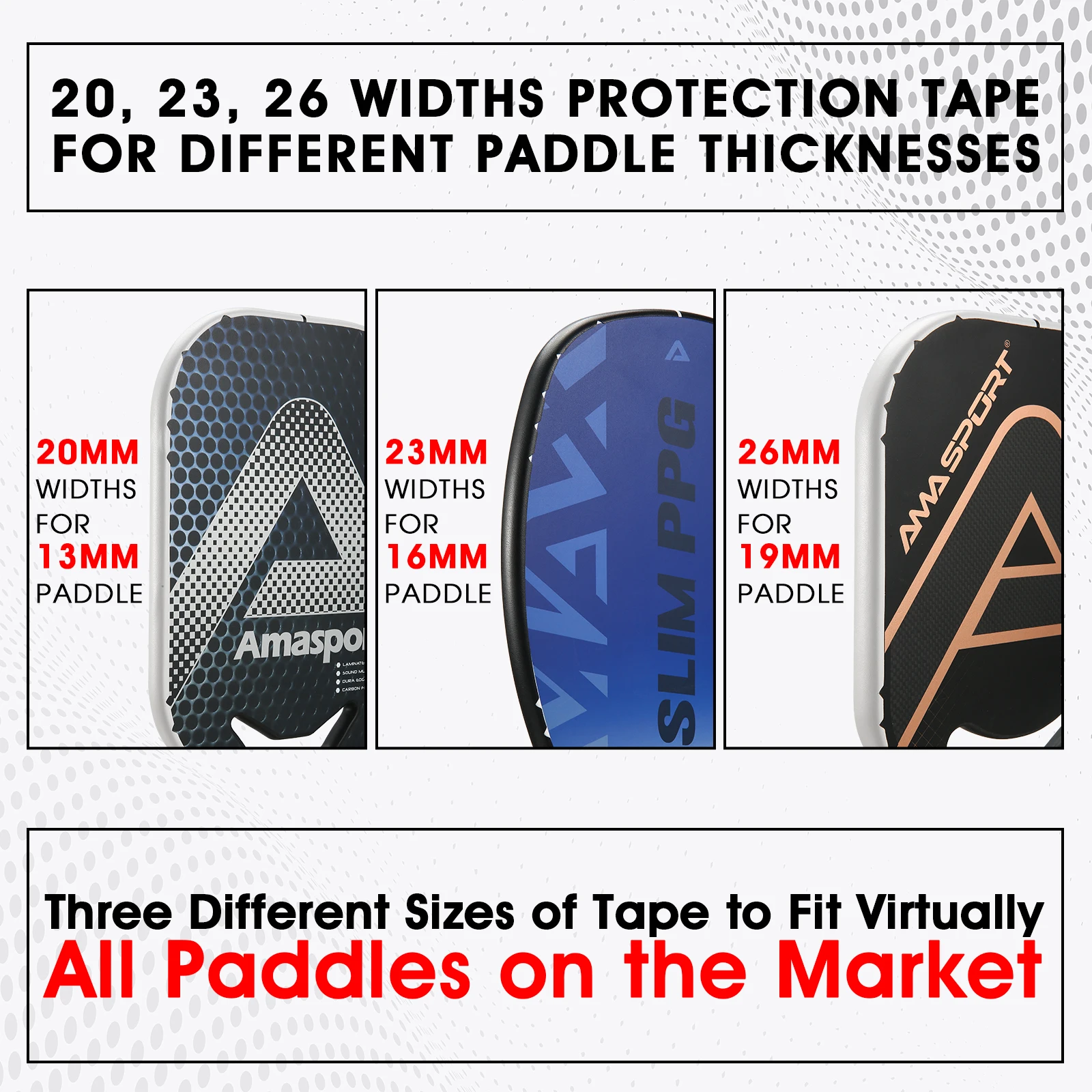 AMASPORT Pickleball Paddle Protection Tape 20mm/23mm/26mm Paddle Head Edge Guard Racket Edge Racket Head Protection Tapes