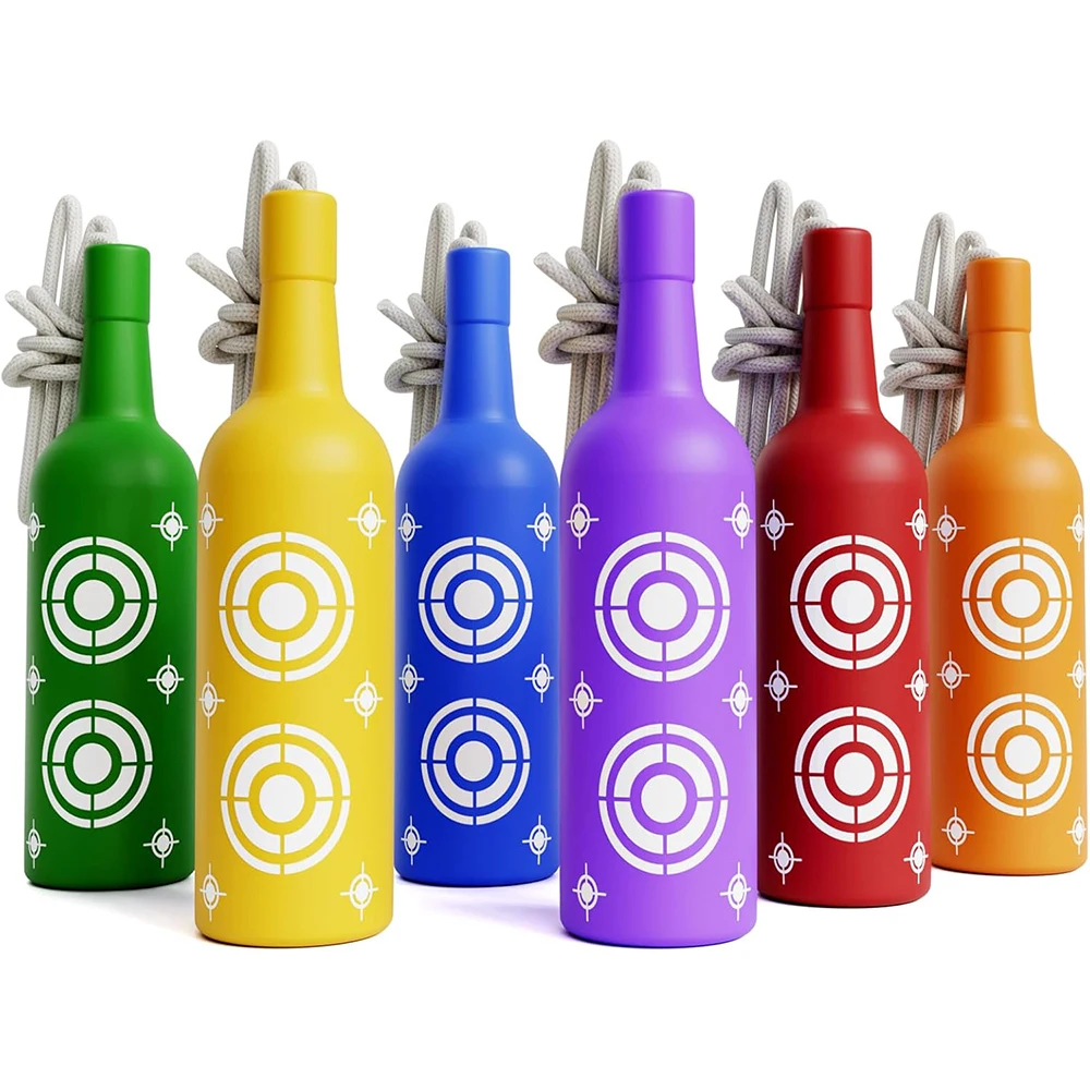 6 cibles bouteilles plastique colorées avec corde pour tir pêche intérieur extérieur - Divertissement