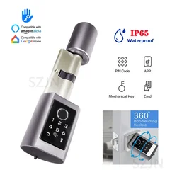 TTlock Smart Cylinder Electronic Door Lock Bluetooth Remote Control Waterproof Fingerprint Password Keys Card Unlock For Home