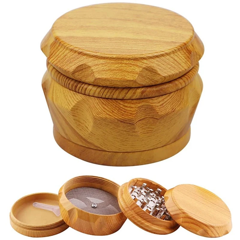 Wooden Grinder Large Capacity 4-Layer Grinder with Pollen Scraper Suitable for Home Kitchen