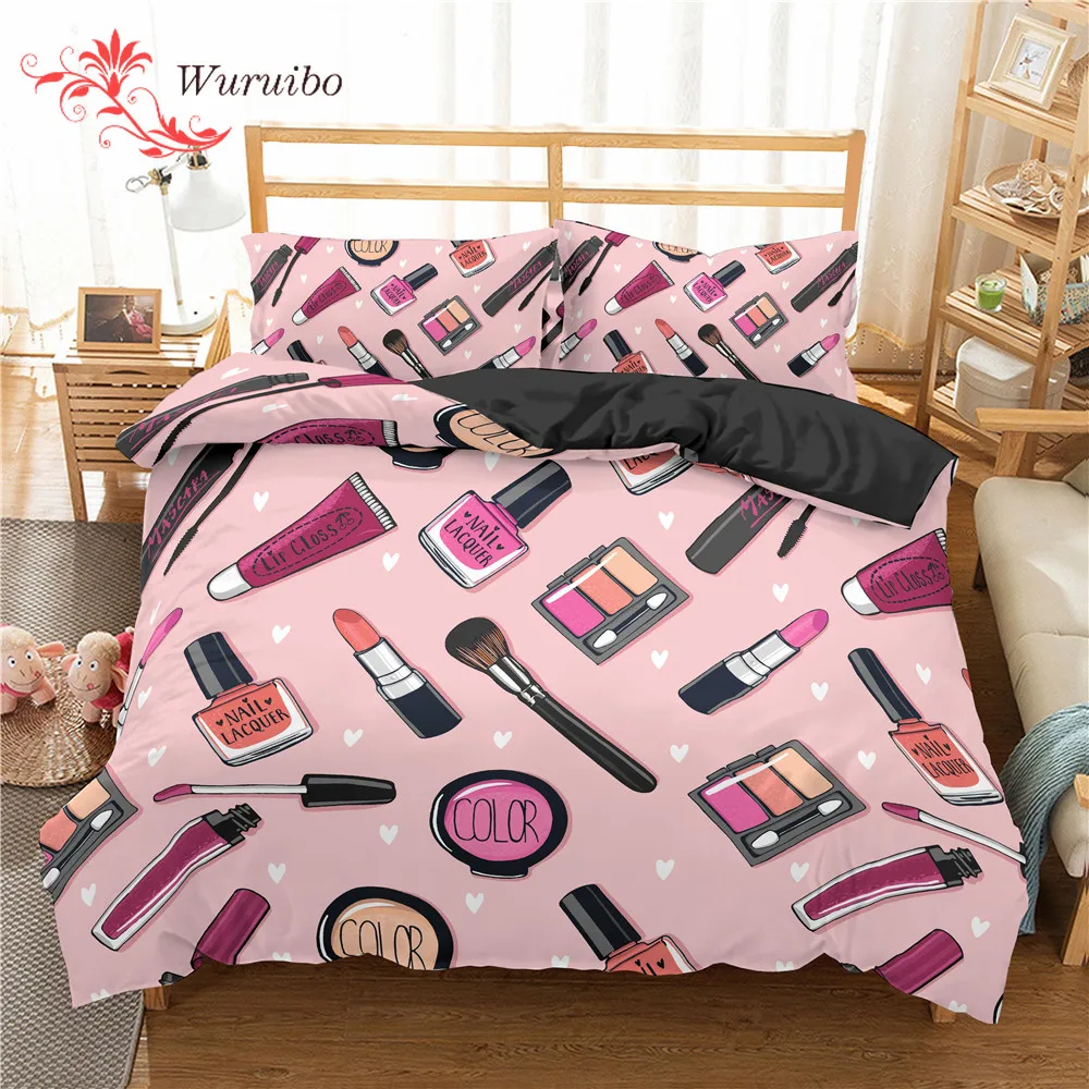 Makeup Lipstick Bedding Set Home Textiles Bedclothes Pink Duvet