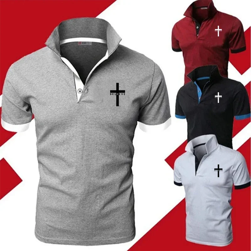 

Рубашка-поло мужская с отложным воротником, модная брендовая Деловая одежда с принтом, дышащий топ с коротким рукавом для гольфа, лето 2023