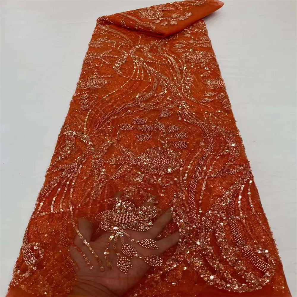 

Familiar Luxury Sequins Lace Fabric Embroidery African French Mesh Tulle Lace Fabric Beadeds Nigeria Evening Dress Party FJ24259