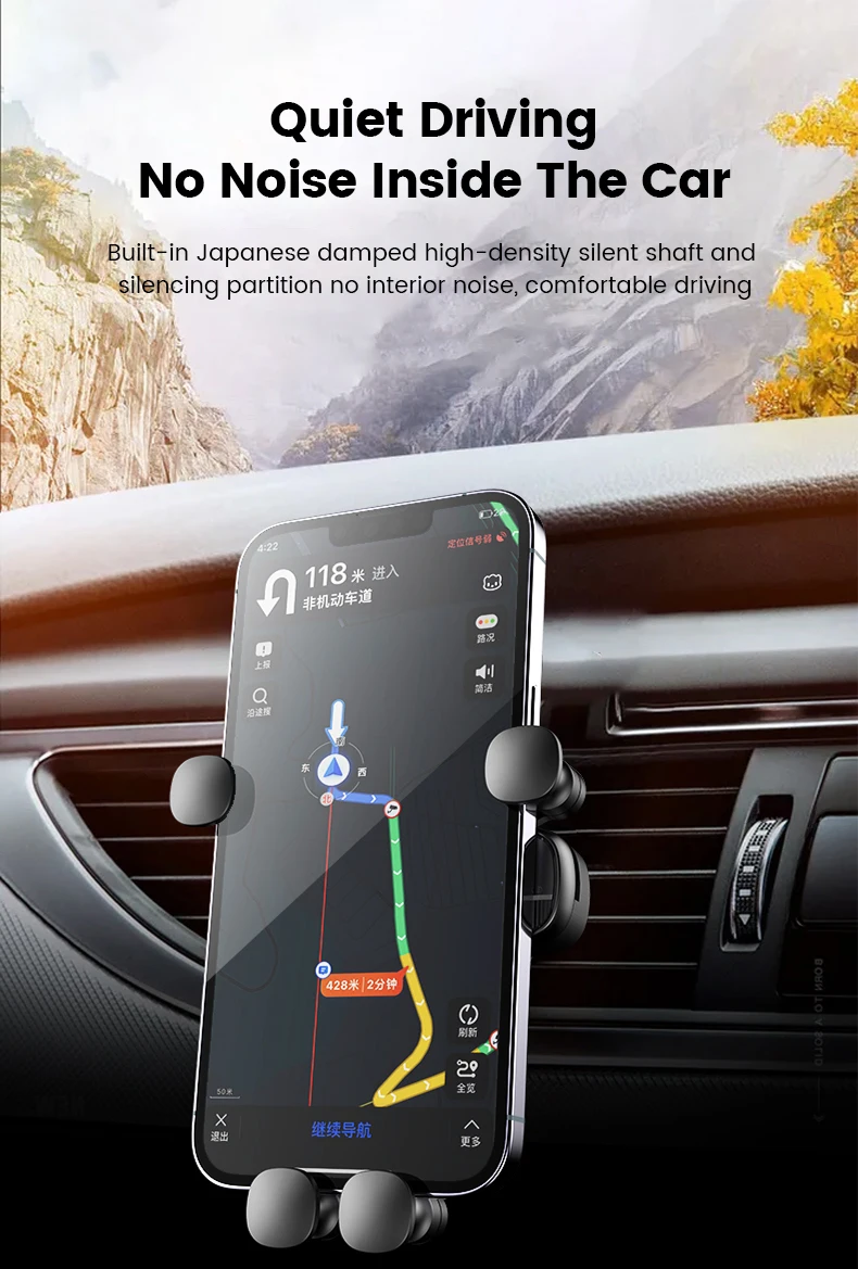 Universal Gravity Car Phone Holder Car Air Vent Metal Hook Smartphones Stand for for 4.7-6.9 inch GPS Support Clip Phone Stand