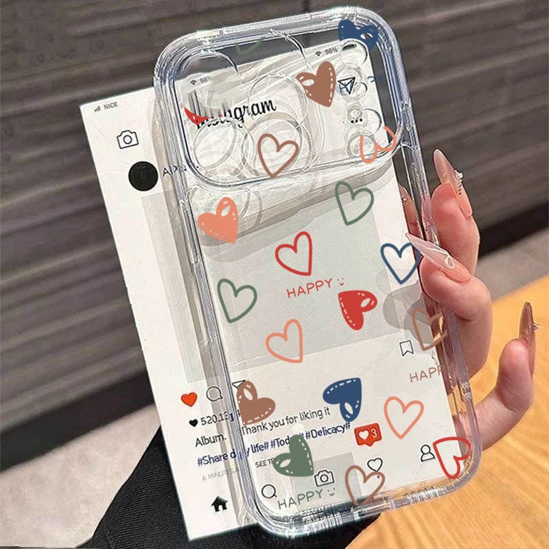 Clear Colorful Wave Point Love Heart Phone Case Cover
