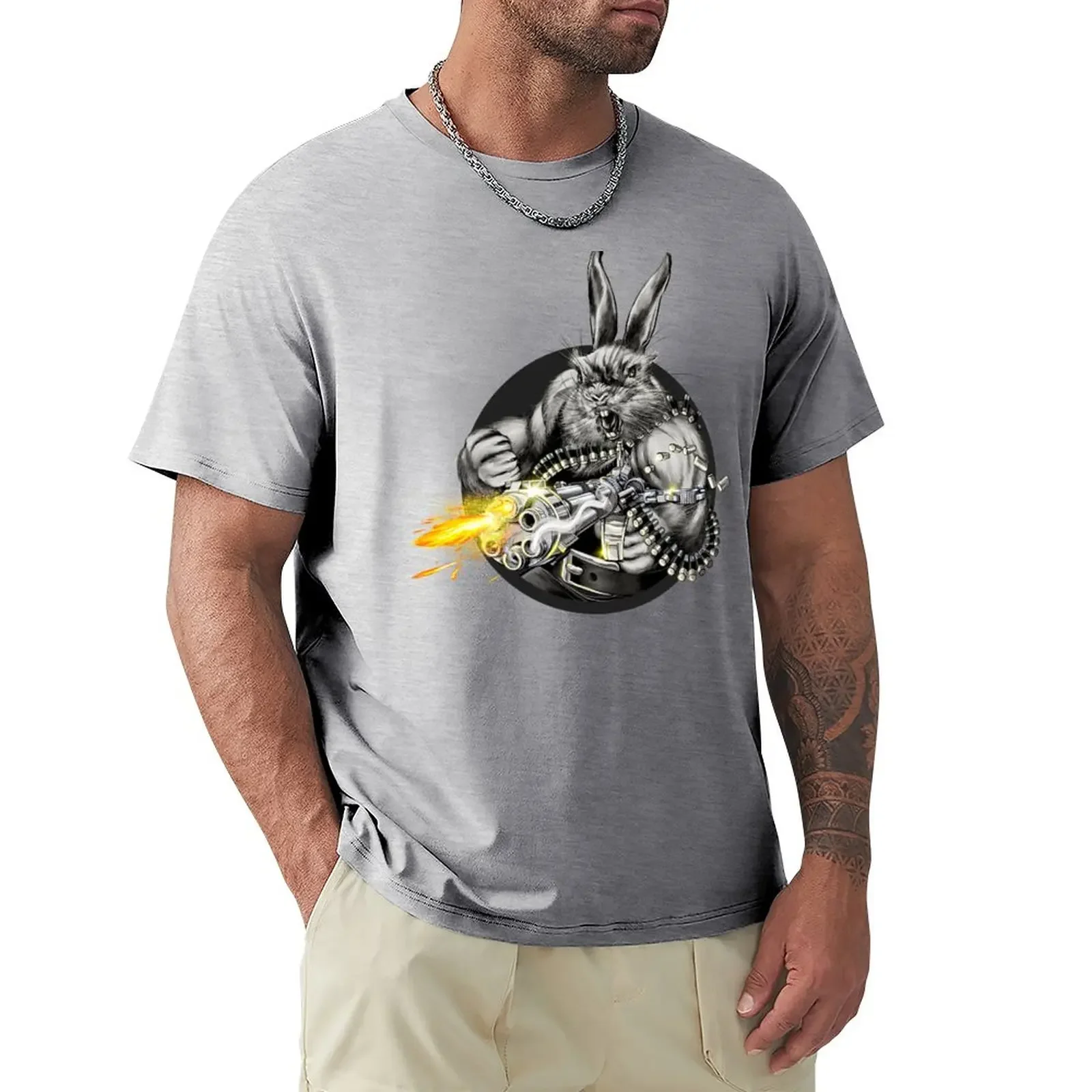 

Bunny With a Machine Gun T-Shirt boys whites oversized quick-drying mens graphic t-shirts