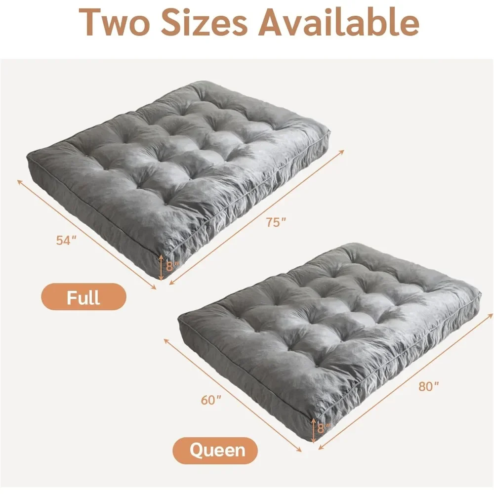 8 Inche Futon Mattress Queen Size,Thick Futons Sofa Couch Bed,Floor Mattress for Adults,Shredded Foam Filling Frame Not Included 2