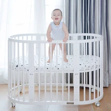  GY Baby Crib Oval Solid Wood Multi-Functional round Bed Can Be Lengthened and Spliced Eco Friendly Bed Variable Children's Desk 