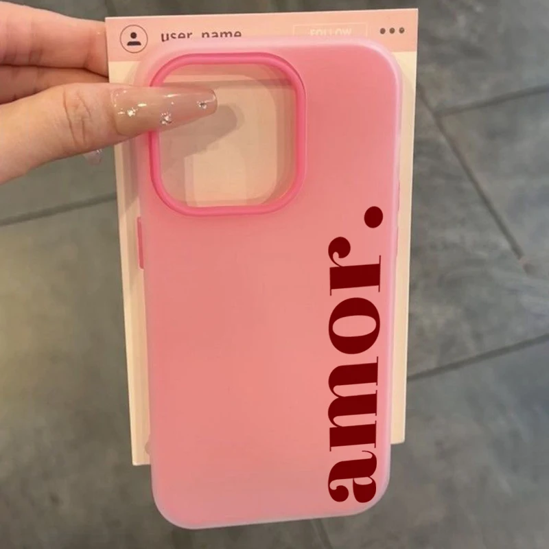 Personalized Matte Candy Color 2-in-1 Phone Case - Red Amor Letter Print
